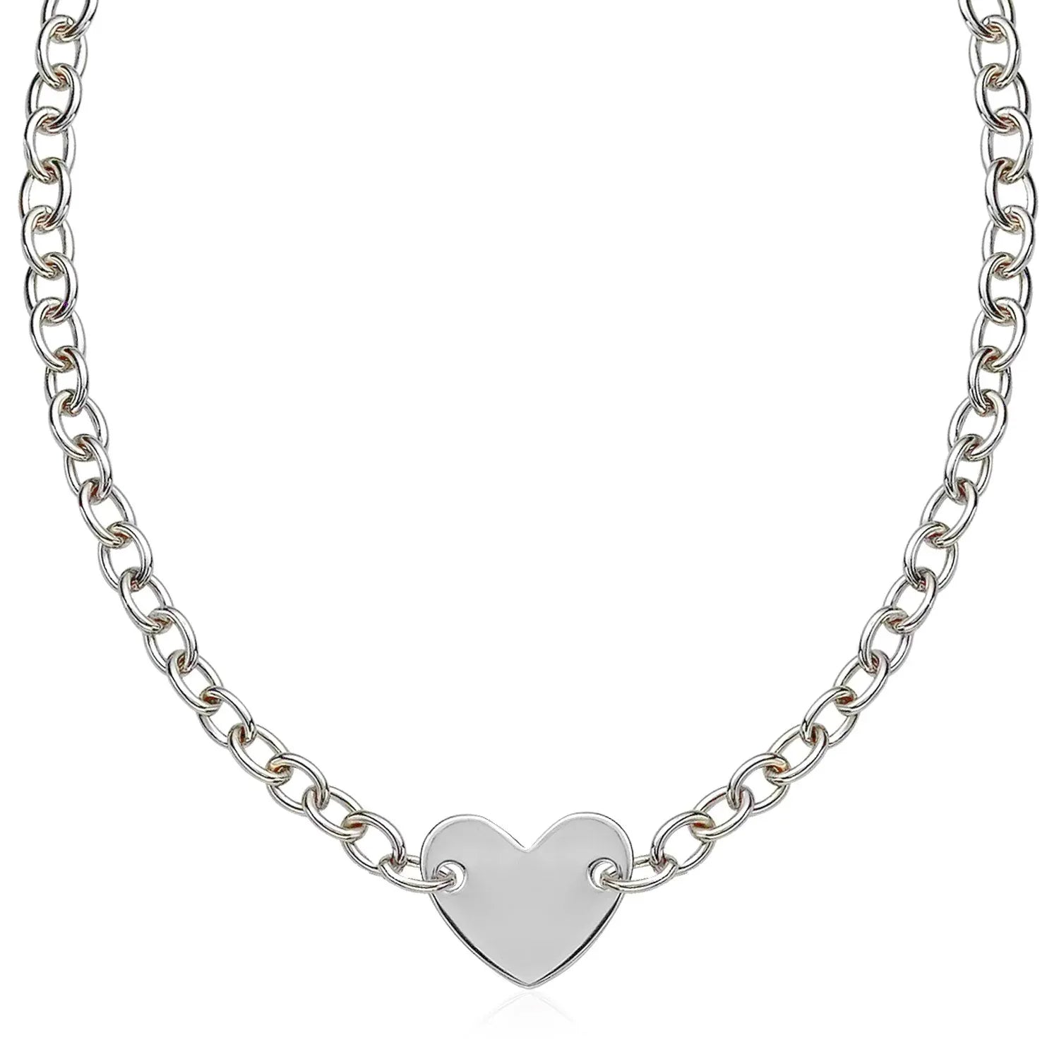 Sterling Silver Rhodium Plated Chain Bracelet with a Flat Heart Motif Station in a sleek high-contrast midnight luxury editor